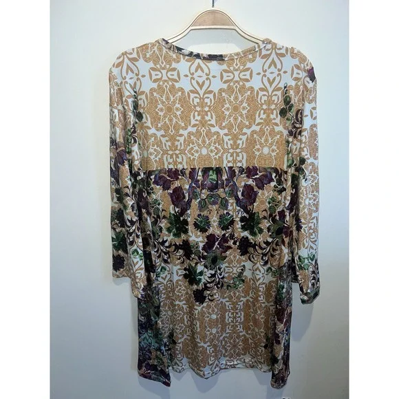 Jean-Pierre Klifa Size 1X Gold Multi Daphne Printed Dress‎ 3/4 Sleeves - Picture 2 of 7